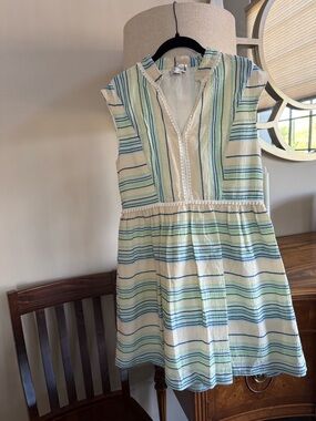Vineyard Vines Cream Dress with Blue & Green Stripes